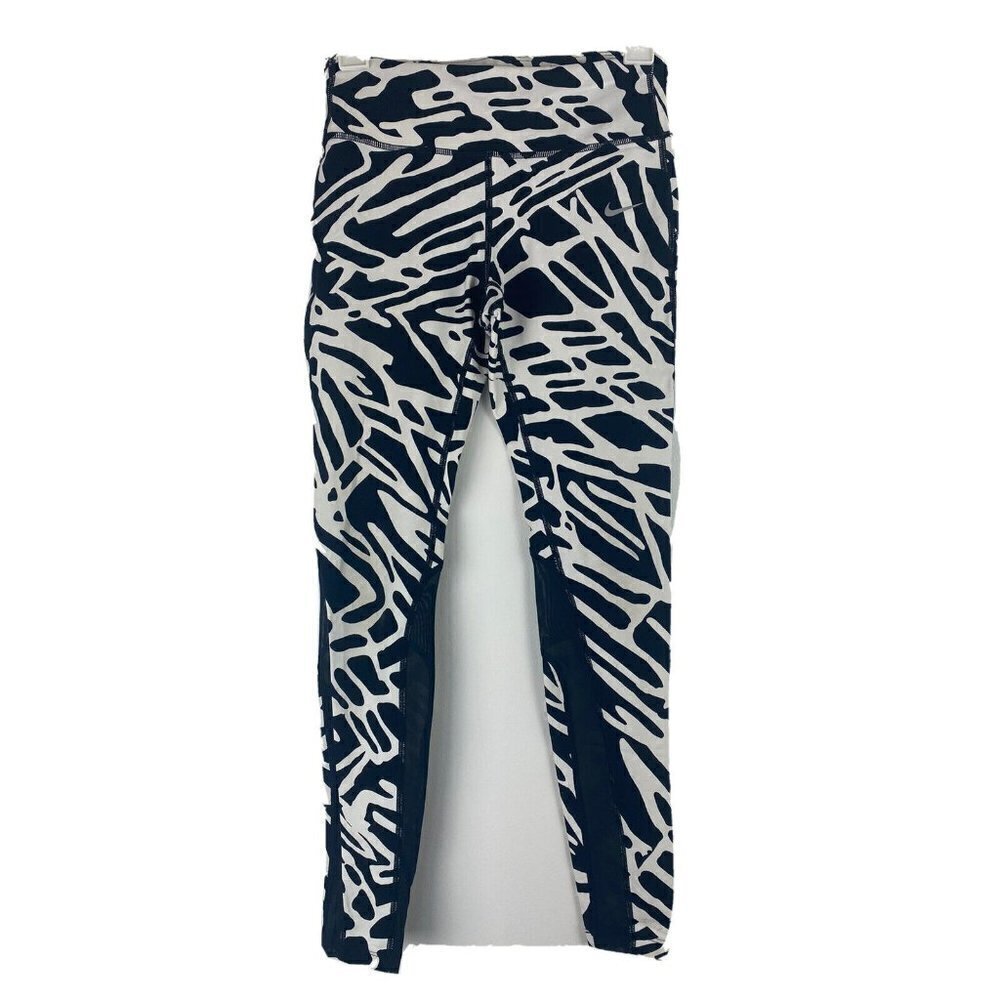 Nike Womens Leggings Size S Black White Printed Mesh Full Length Graphic